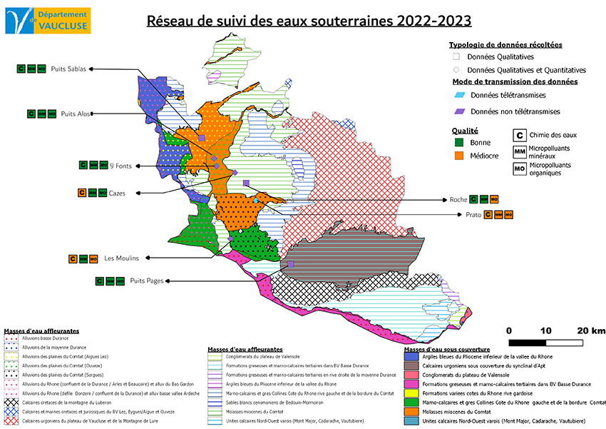 Carte du réseau de suivi des eaux souterraines 2022-2023 - Agrandir l'image (fenêtre modale)