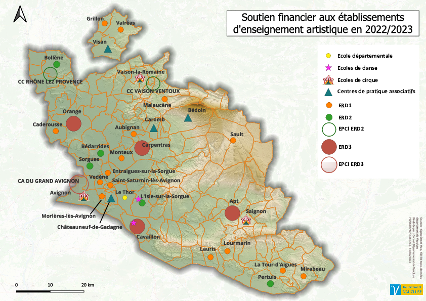 Carte 'Soutien financier aux établissements artistiques - 2022-2023' - Agrandir l'image (fenêtre modale)