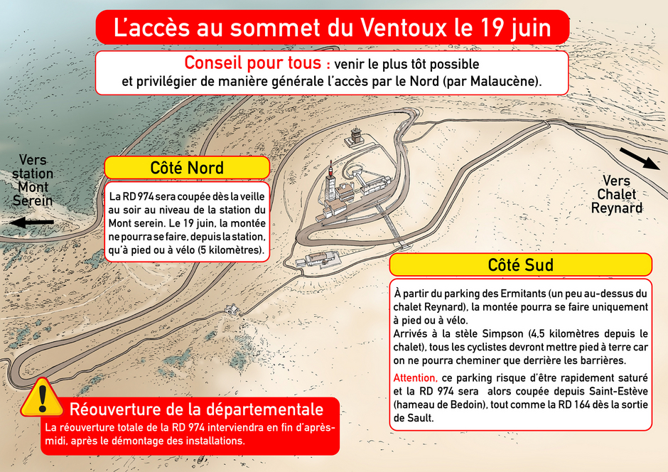 Carte de la circulation au mont Ventoux le 19 juin 2024 - Agrandir l'image, .JPG 2 Mo (fenêtre modale)