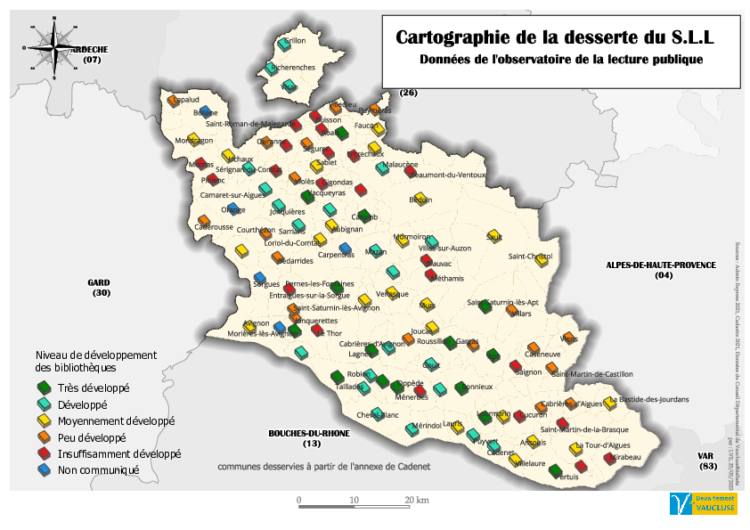 Cartographie de la desserte du Service Livre et Lecture du Département de Vaucluse - Agrandir l'image (fenêtre modale)