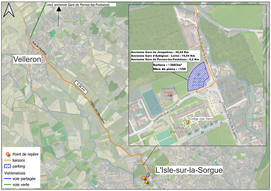 Carte indiquant comment rejoindre la Via Venaissia depuis l'Isle-sur-la-Sorgue - Agrandir l'image (fenêtre modale)