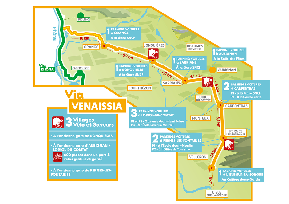 Carte des événemenst et parkings lors de la manifestation sur la Via venaissia - Agrandir l'image (fenêtre modale)