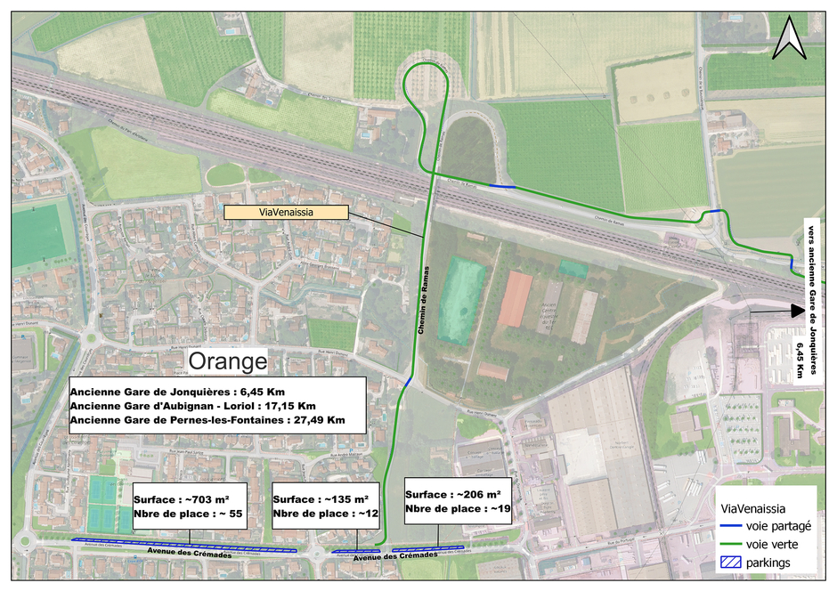 Carte indiquant comment rejoindre la Via Venaissia depuis Orange - Agrandir l'image (fenêtre modale)